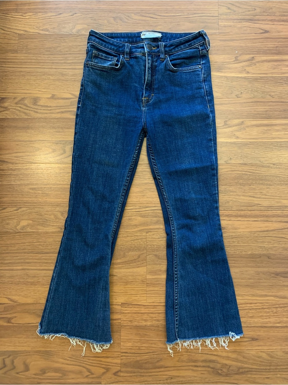 Free People Dark Blue Flare Jeans with Raw Hem | 26